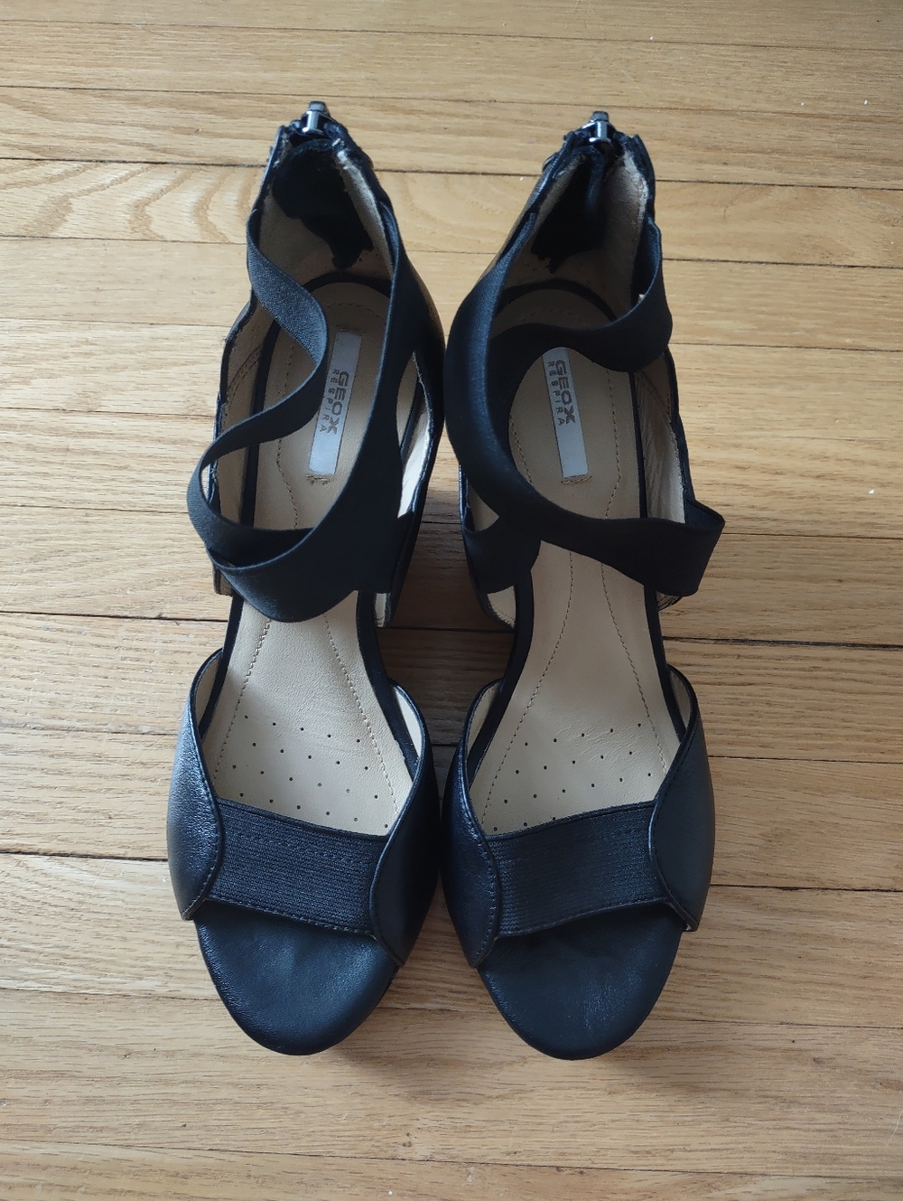 Geox Black Wedge Sandals | Elastic Strappy Heels | Comfortable Platform Sandals